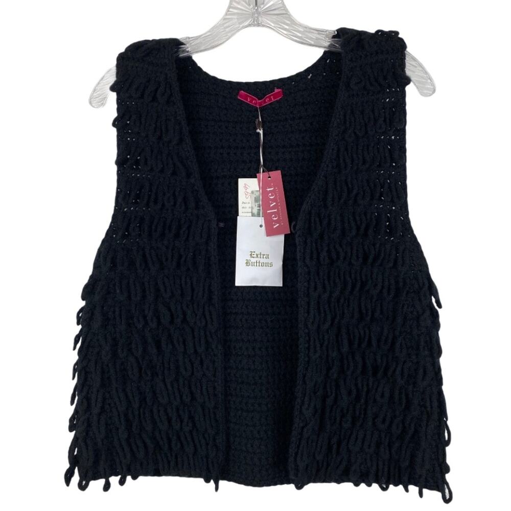 Women's S VELVET Brand Wool Loopy Yarn Vest Black Boho NWT Hippie Gypsy